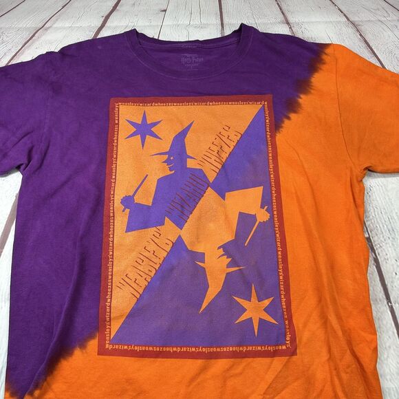Harry Potter Weasleys Wizard Wheezes Shirt Mens Large Purple Orange Graphic - Picture 1 of 7